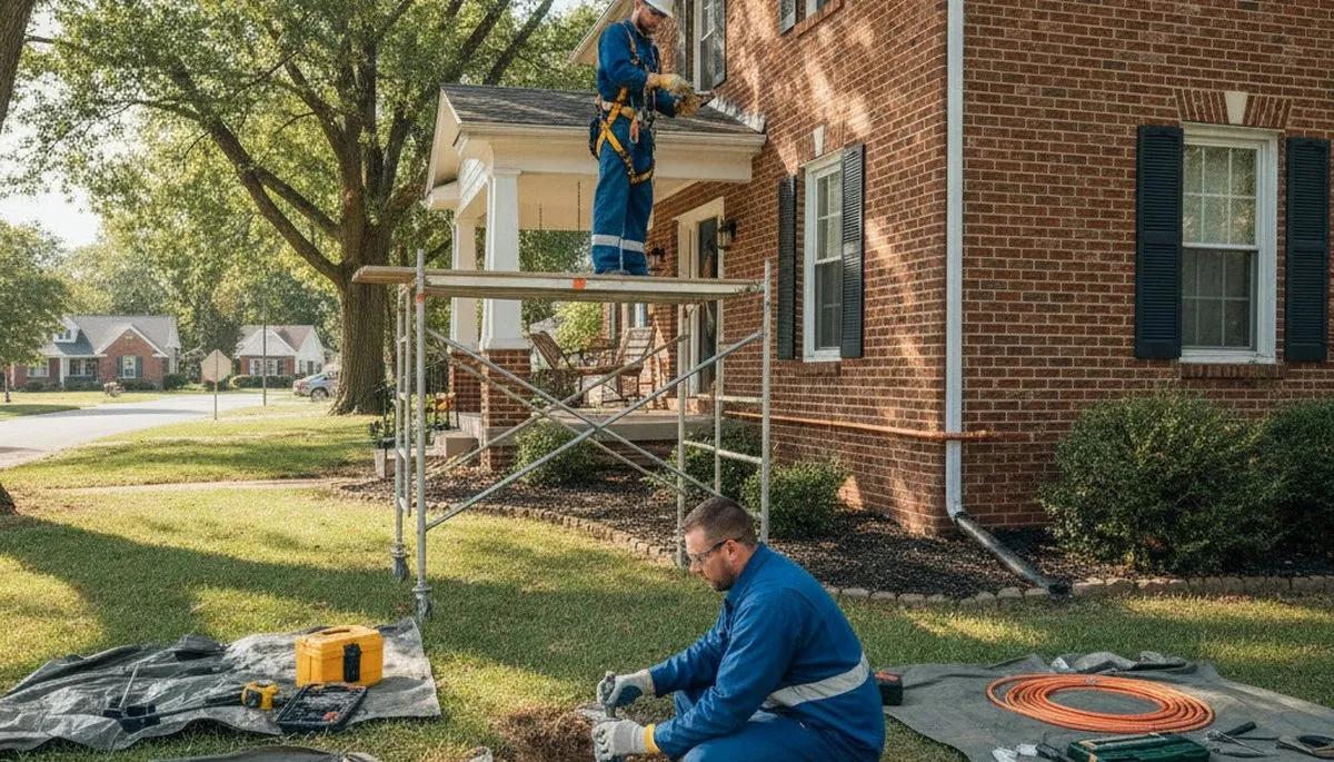 Plumber repairing a pipe in Overland Park, KS for plumbing repair service
