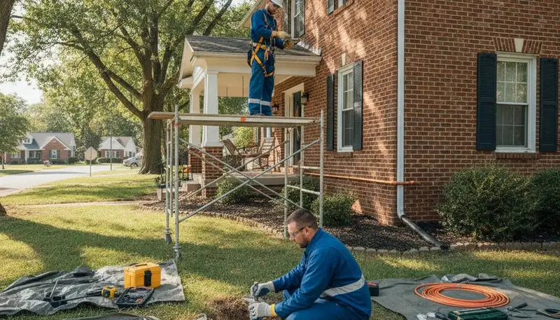 Plumber repairing a pipe in Overland Park, KS for plumbing repair service