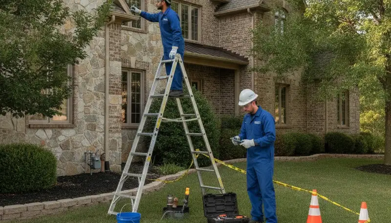 Plumber repairing a leak in Overland Park, KS for plumbing repair service
