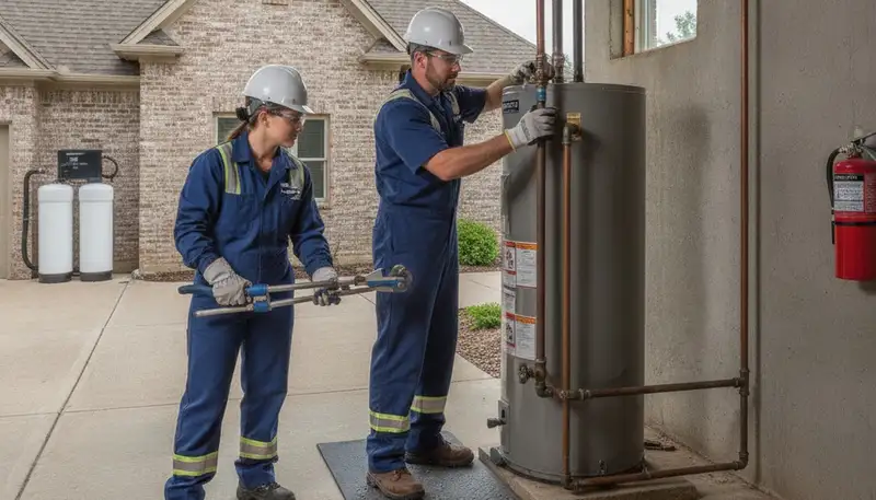 Plumbing repair technician serving Overland Park, KS with professional residential service tools
