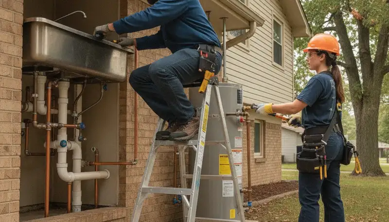 Plumber repairing pipes in Overland Park, KS for plumbing repair service