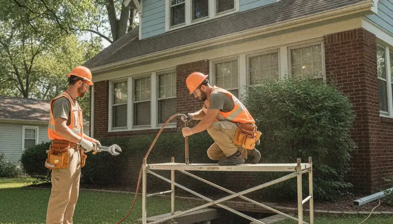 Plumber repairing a pipe in Overland Park, KS for plumbing repair service