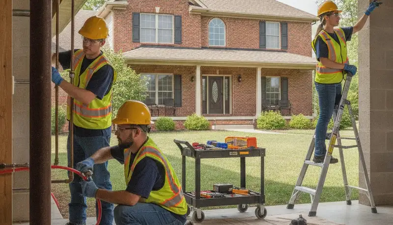 Plumber repairing a leak in Overland Park, KS for plumbing repair service
