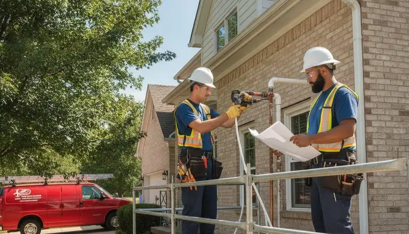 Plumber repairing pipe in Overland Park, KS for plumbing repair service