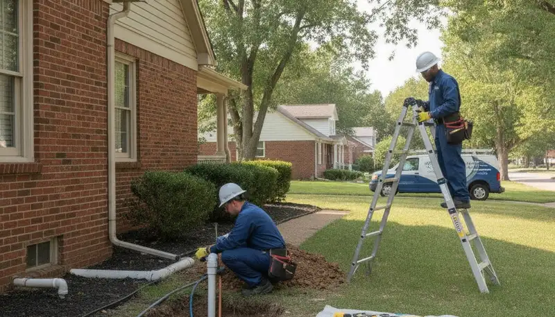 Plumber repairing a pipe in Overland Park, KS, for plumbingoverlandparkks-new.com