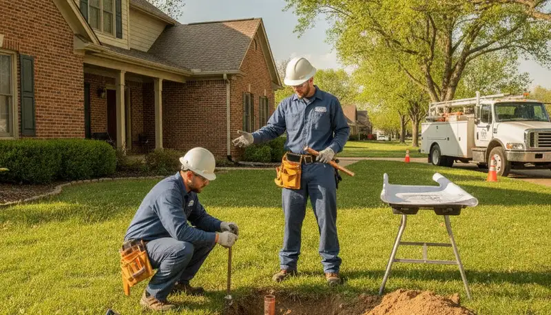 Plumber repairing a leak in Overland Park, KS for plumbingoverlandparkks.com