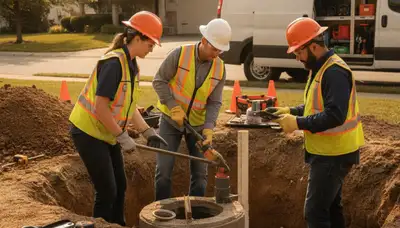 Septic repair technician servicing Overland Park, KS home plumbing system