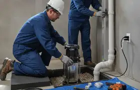 Sump pump installation in Overland Park, KS for basement flood protection and storm drainage