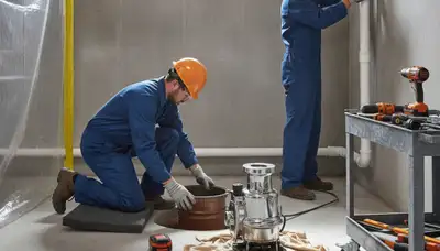 Overland Park, KS plumber installing sump pump for basement flood protection