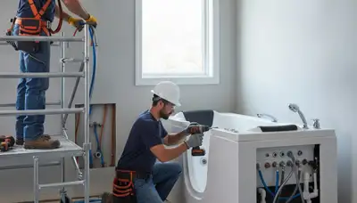 Overland Park plumber installing a walk-in tub for safer bathing in KS home