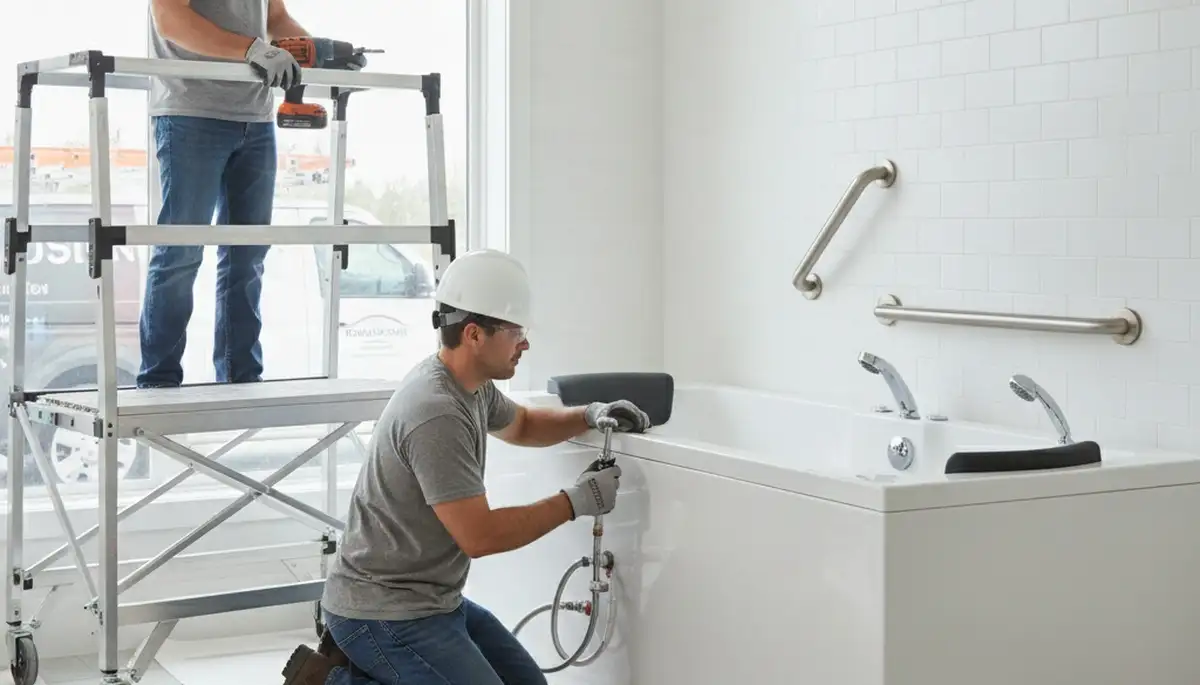 Overland Park, KS plumber installing a walk-in tub for safer home bathing