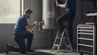 On Call plumber repairing a water heater for an Overland Park, KS home